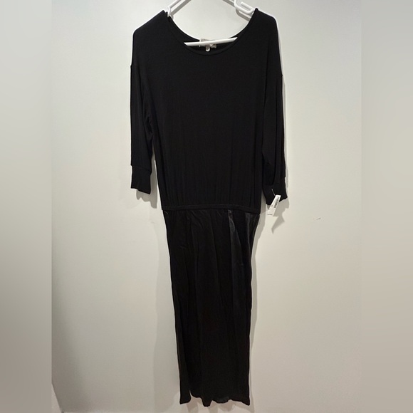 Michael Stars Black Nadia Mixed Fabric Satin Dress - Picture 3 of 7